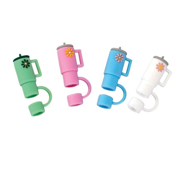 Joie Silicon Groovy Straw Caps, Tumbler Design, Reusable Set of 4 - Picture 2 of 5